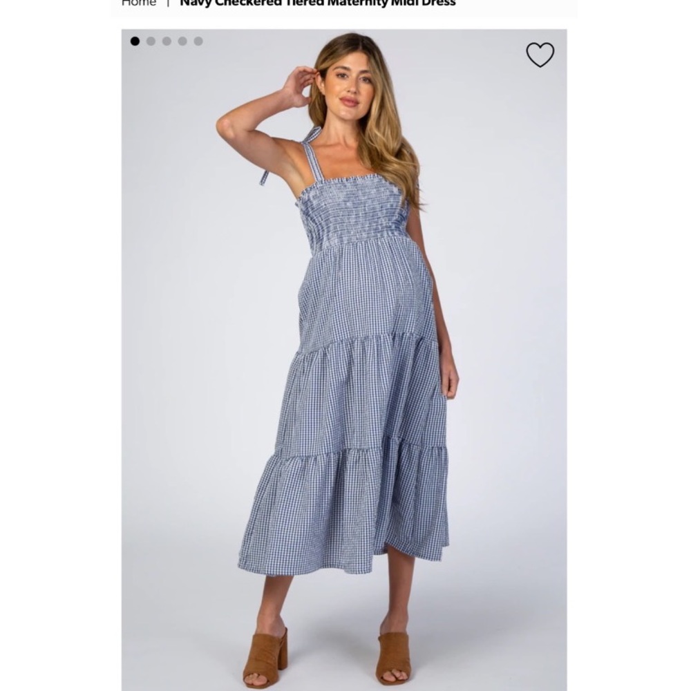 Blue gingham maternity dress